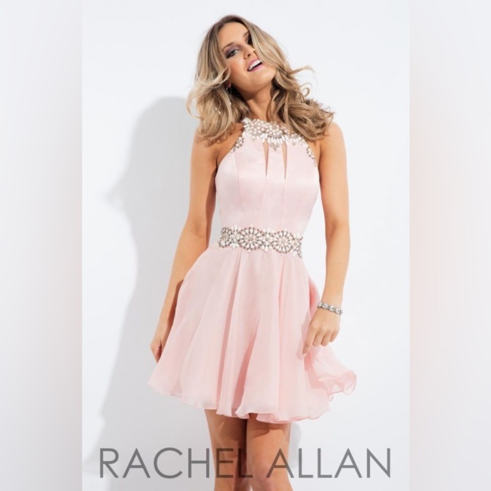 🌟2x Host Pick🌟Pink Rachel Allan Beaded Chiffon Dress